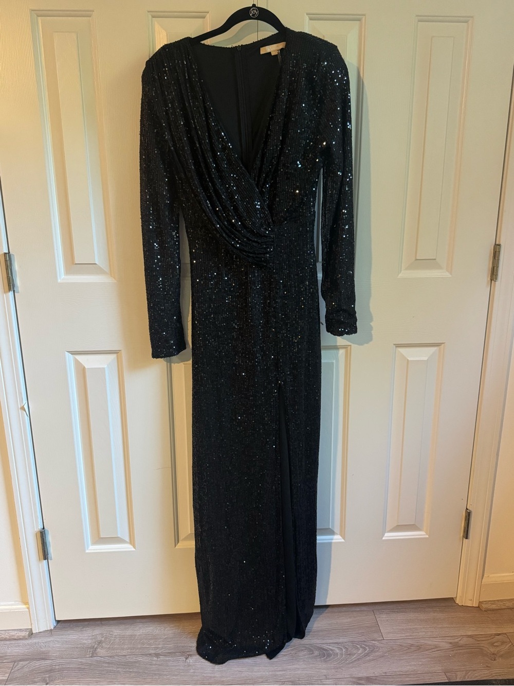Baltic Born Elegant Black Sequined Long Sleeve Evening Gown